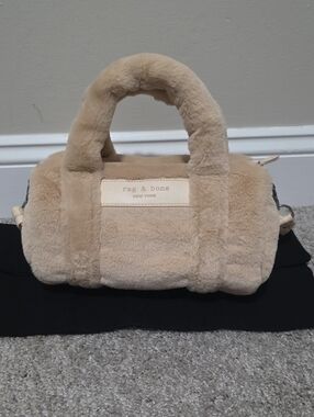 Rag & Bone Cloud Faux Fur Duffle Bag Leather Trim Natural, Cream New